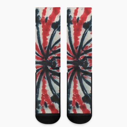 Black And Red Spider Tie Dye Print Crew Socks