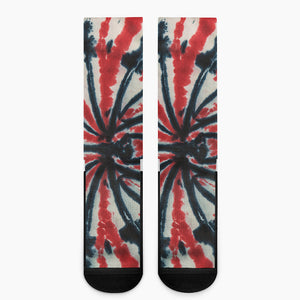 Black And Red Spider Tie Dye Print Crew Socks