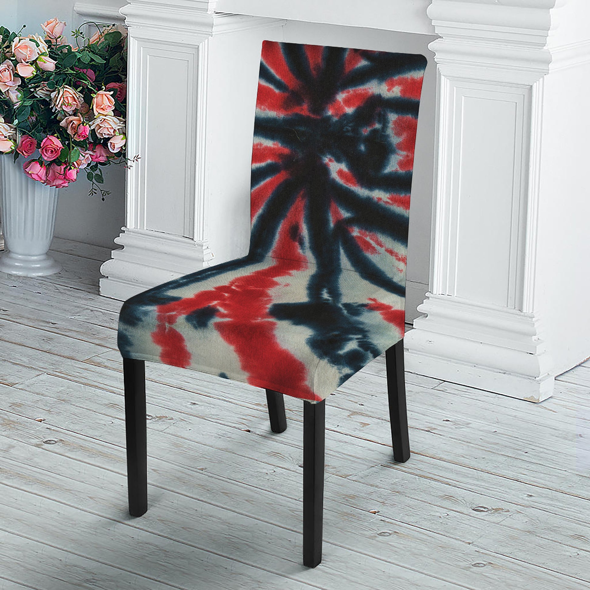 Black And Red Spider Tie Dye Print Dining Chair Slipcover
