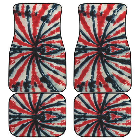 Black And Red Spider Tie Dye Print Front and Back Car Floor Mats
