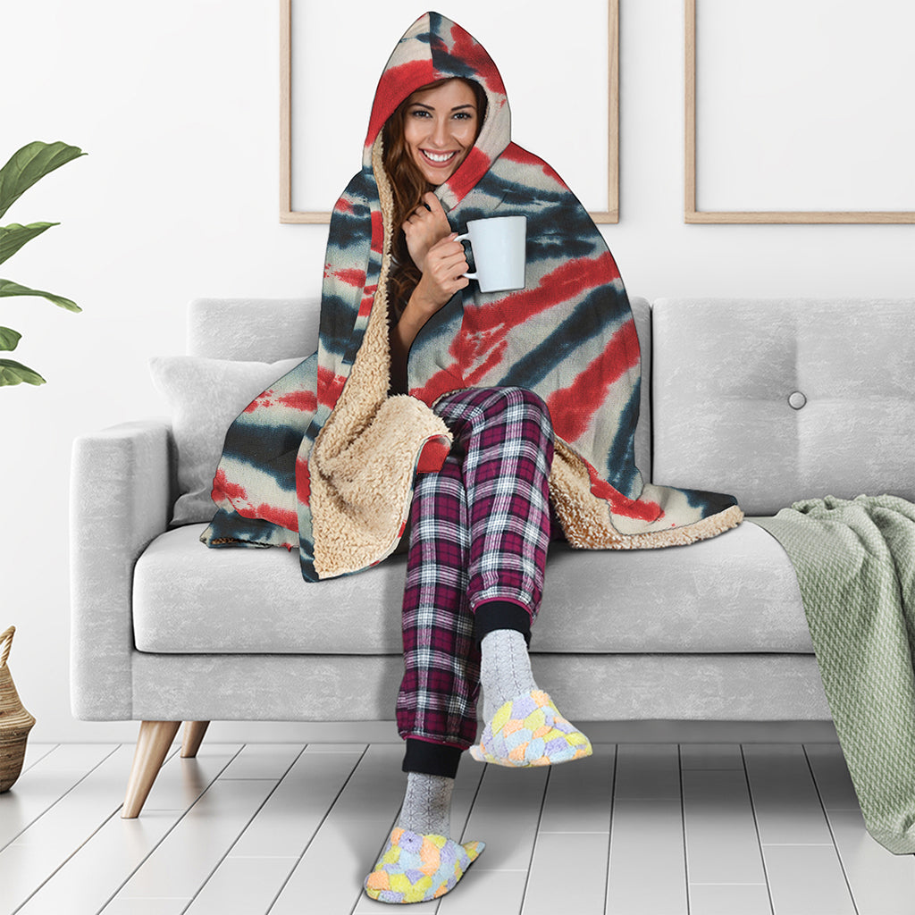 Black And Red Spider Tie Dye Print Hooded Blanket