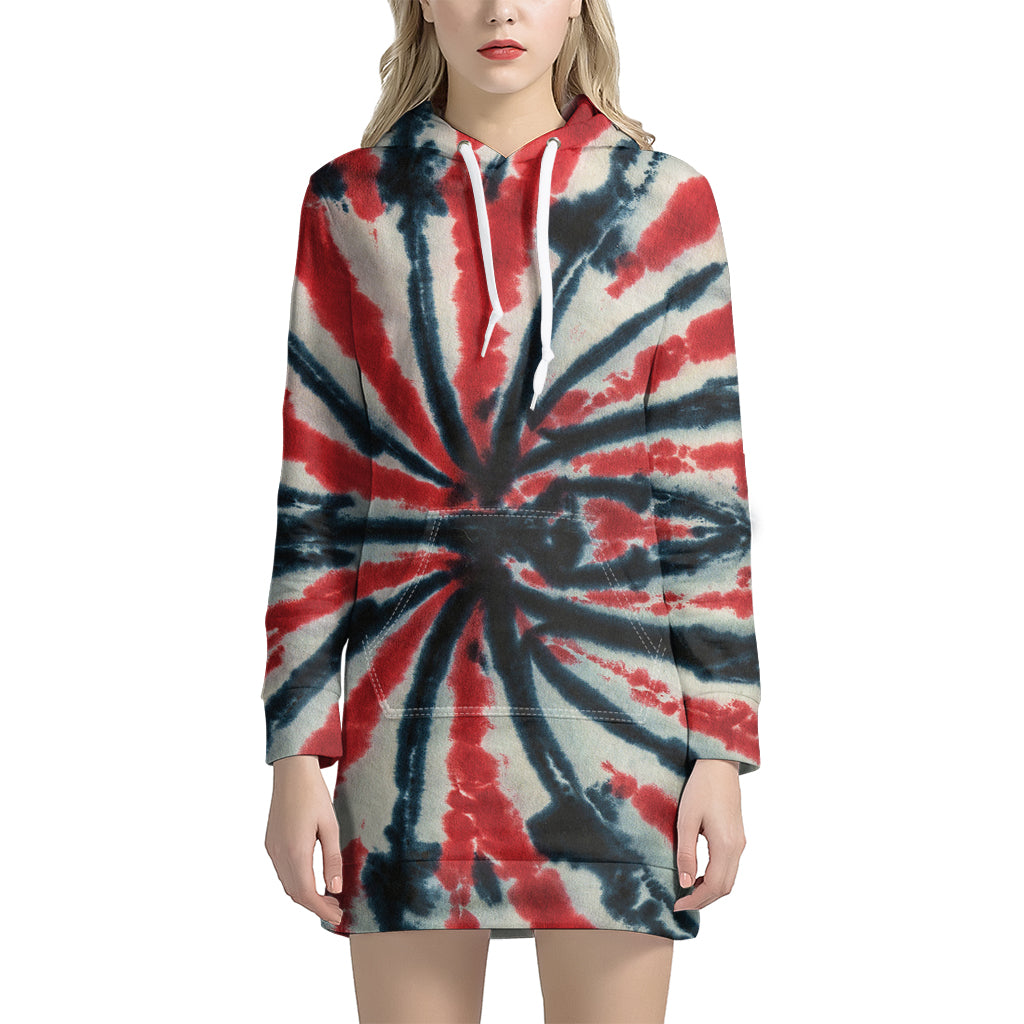 Black And Red Spider Tie Dye Print Hoodie Dress