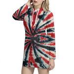 Black And Red Spider Tie Dye Print Hoodie Dress