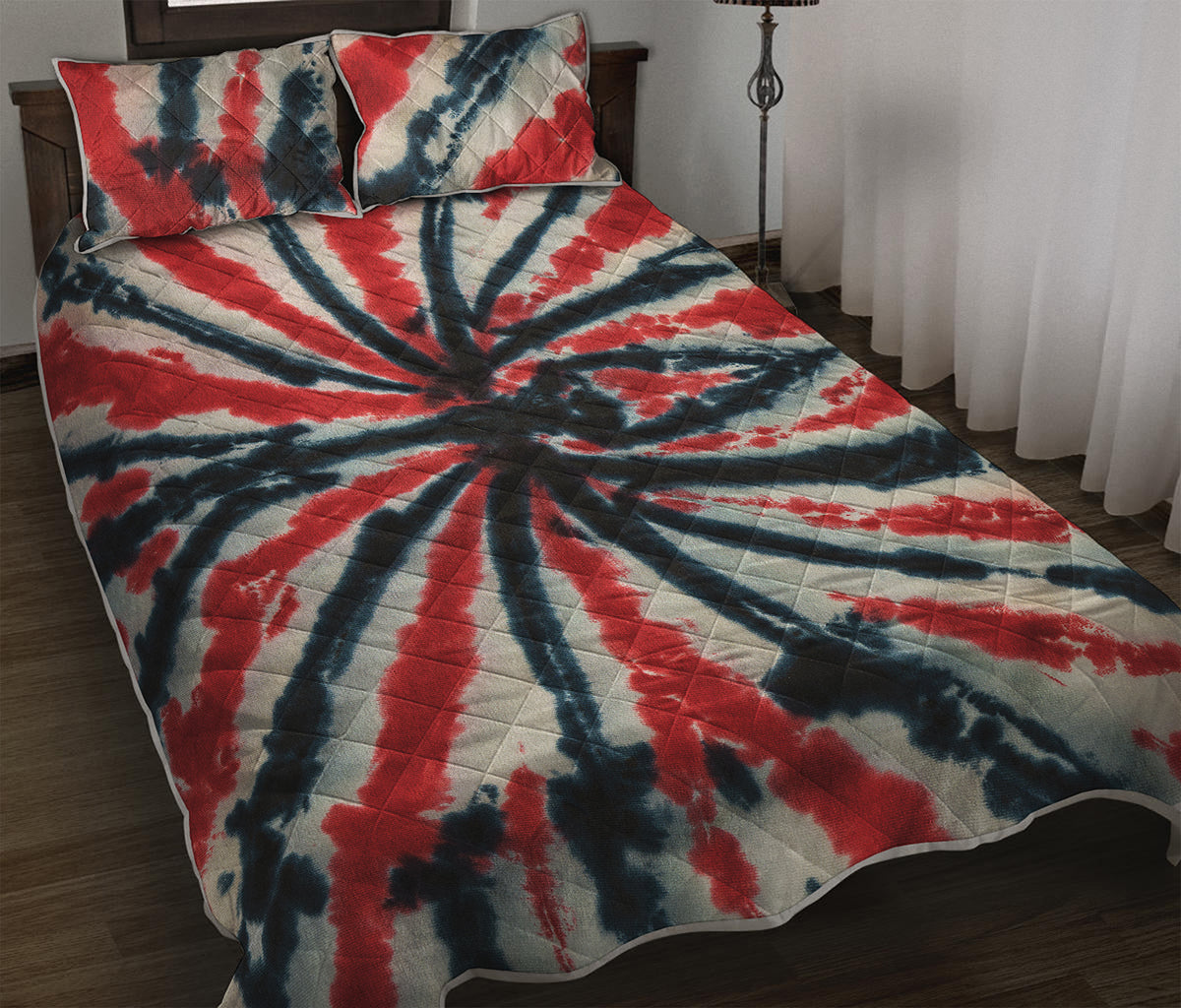 Black And Red Spider Tie Dye Print Quilt Bed Set