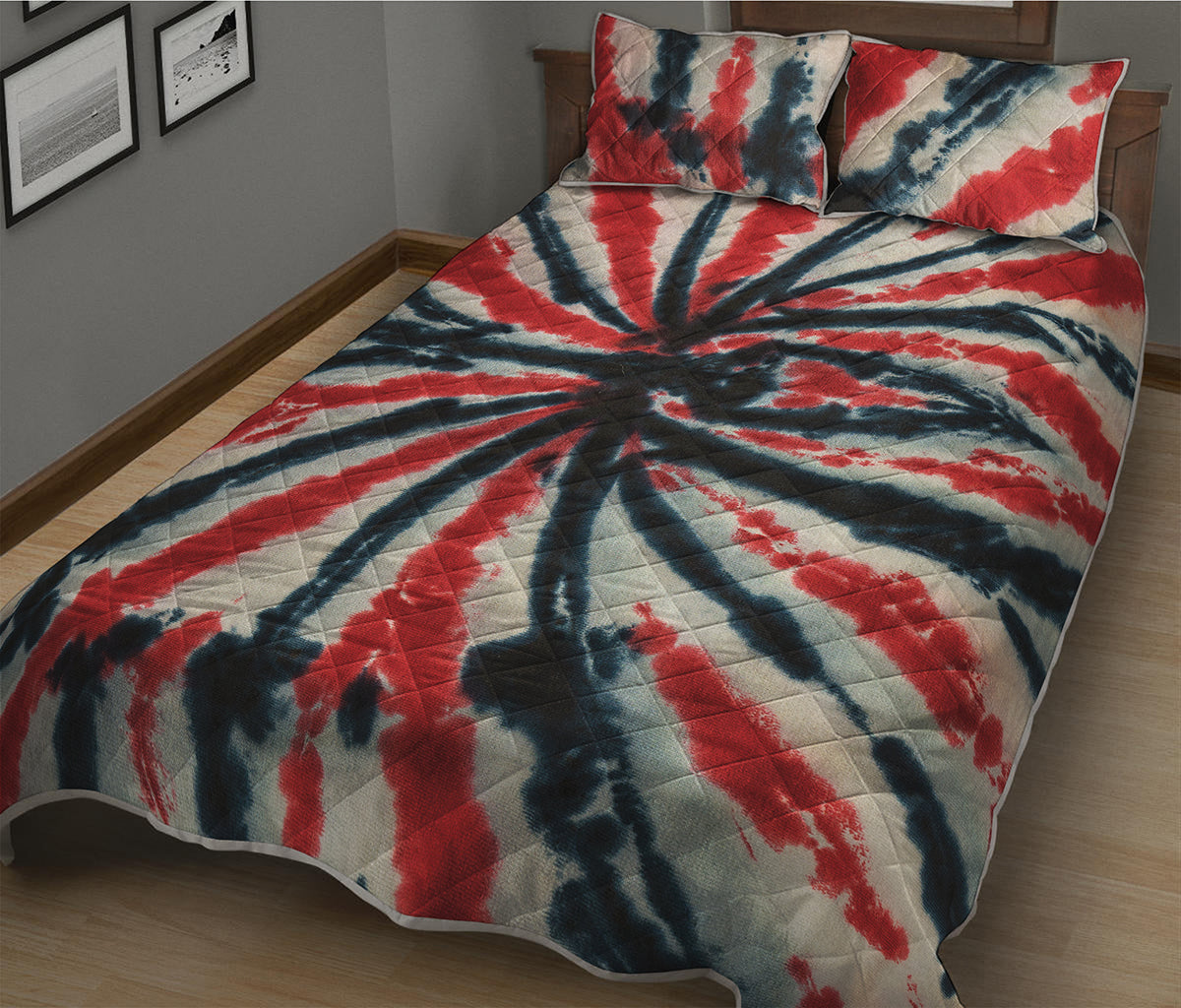 Black And Red Spider Tie Dye Print Quilt Bed Set