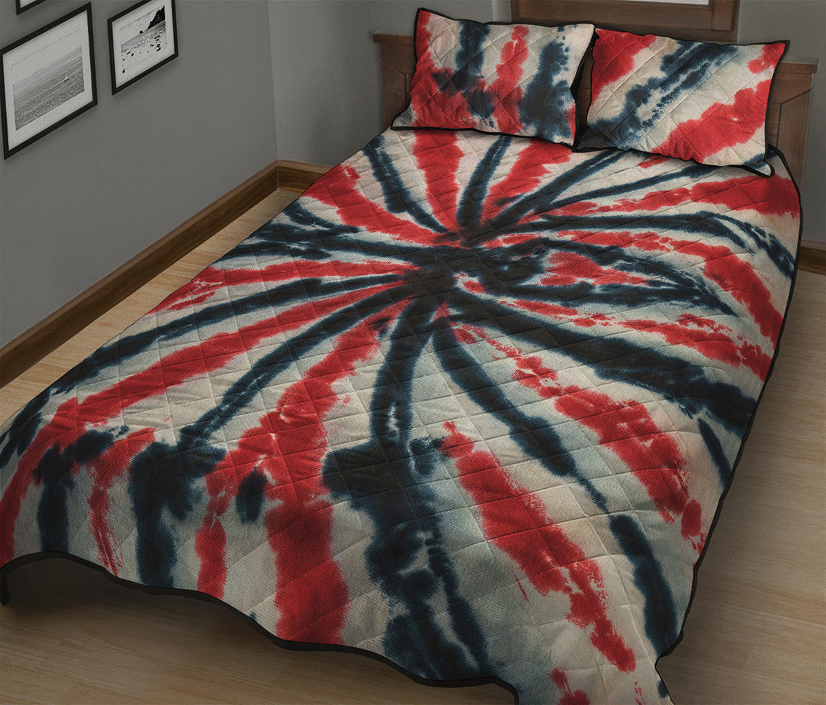 Black And Red Spider Tie Dye Print Quilt Bed Set