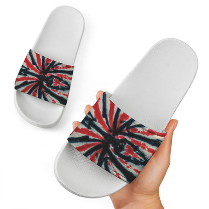 Black And Red Spider Tie Dye Print White Slide Sandals