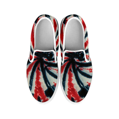 Black And Red Spider Tie Dye Print White Slip On Shoes