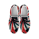 Black And Red Spider Tie Dye Print White Slip On Shoes
