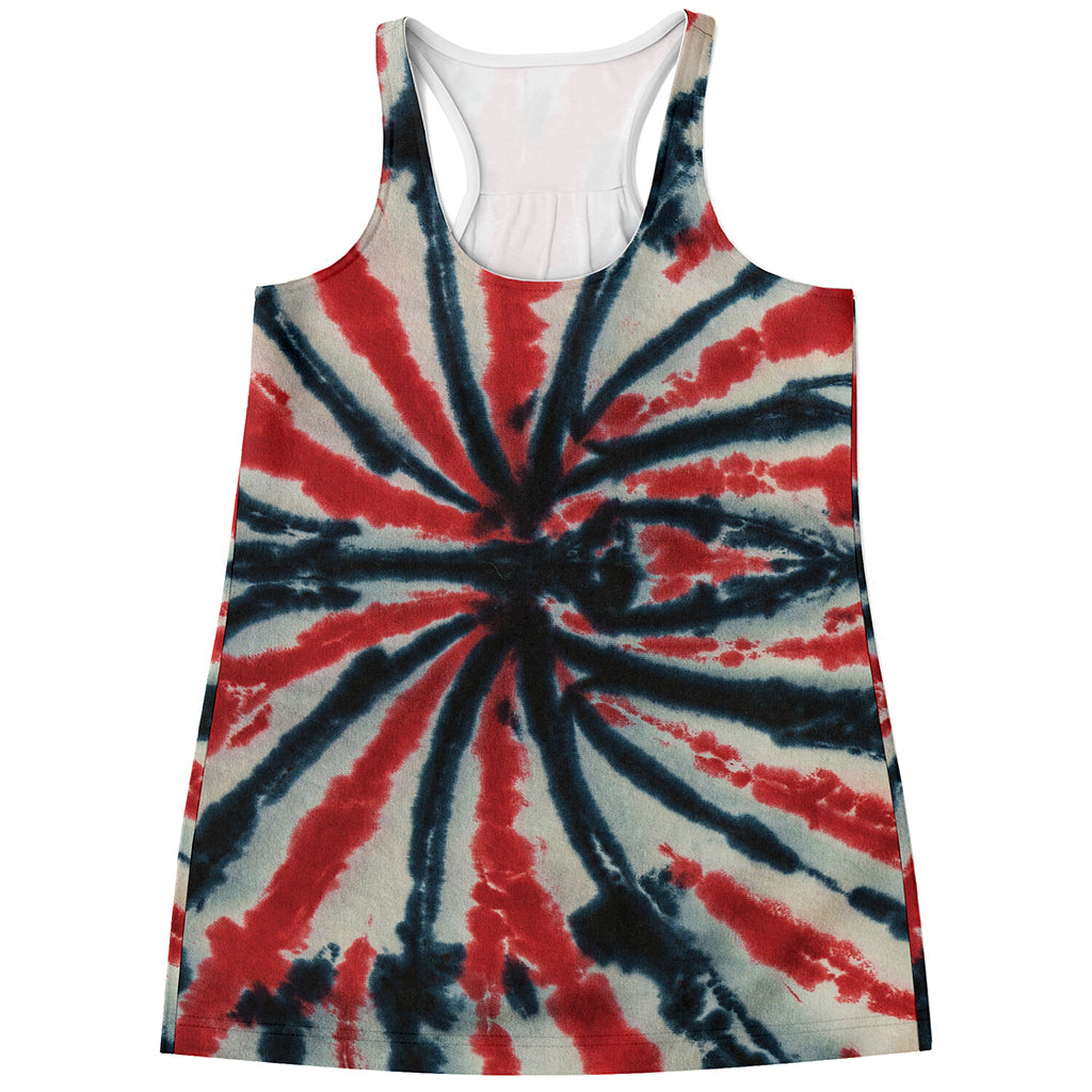 Black And Red Spider Tie Dye Print Women's Racerback Tank Top