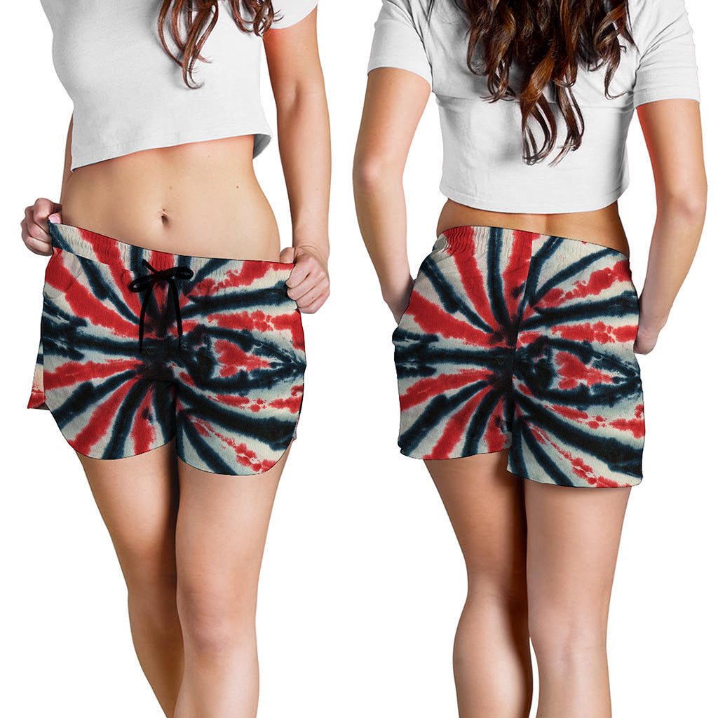 Black And Red Spider Tie Dye Print Women's Shorts