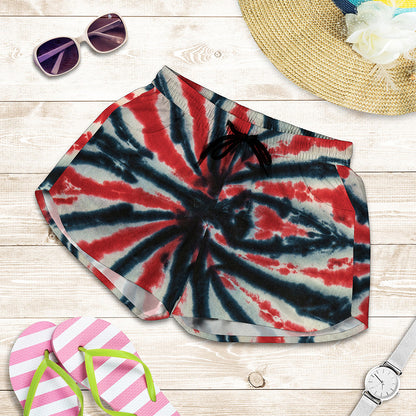 Black And Red Spider Tie Dye Print Women's Shorts