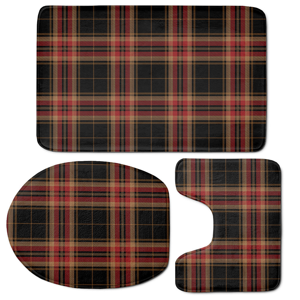Black And Red Stewart Tartan Print 3 Piece Bath Mat Set