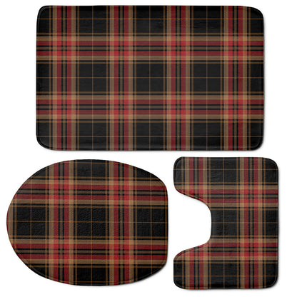 Black And Red Stewart Tartan Print 3 Piece Bath Mat Set