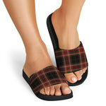 Black And Red Stewart Tartan Print Black Slide Sandals
