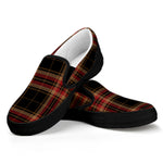 Black And Red Stewart Tartan Print Black Slip On Shoes