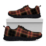 Black And Red Stewart Tartan Print Black Sneakers