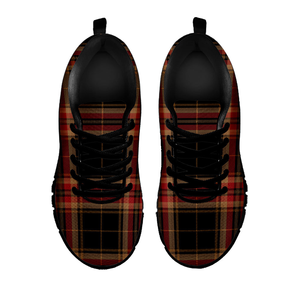 Black And Red Stewart Tartan Print Black Sneakers