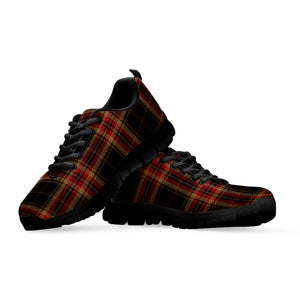 Black And Red Stewart Tartan Print Black Sneakers