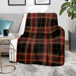 Black And Red Stewart Tartan Print Blanket