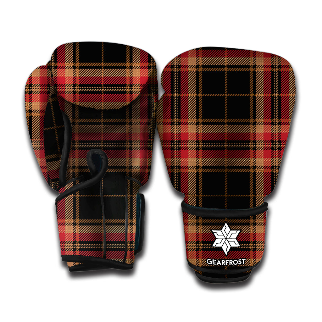 Black And Red Stewart Tartan Print Boxing Gloves