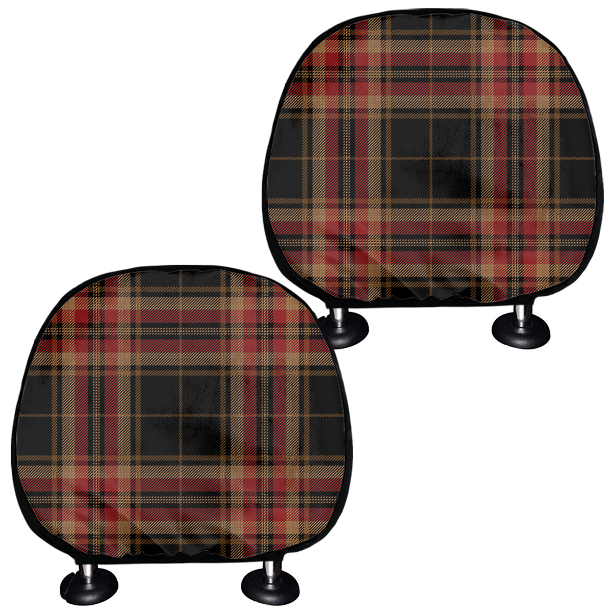 Black And Red Stewart Tartan Print Car Headrest Covers