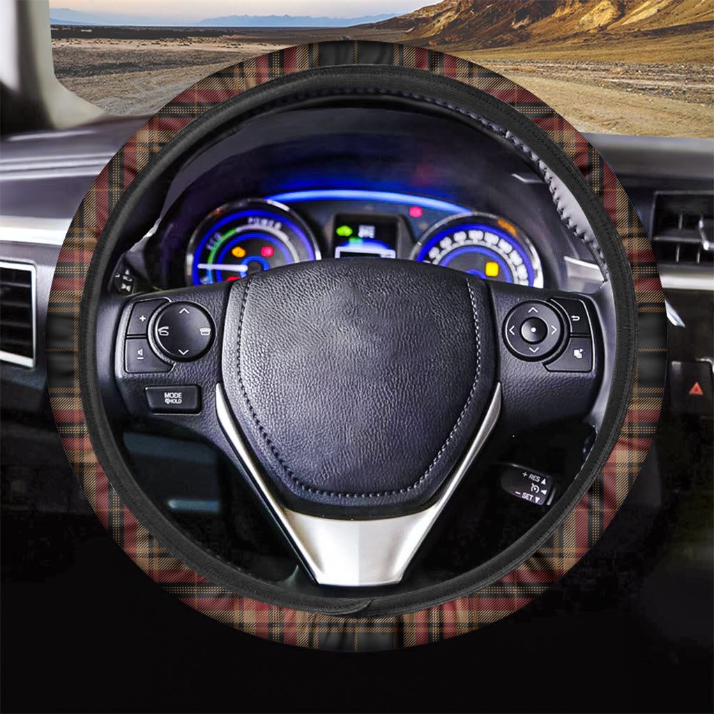 Black And Red Stewart Tartan Print Car Steering Wheel Cover