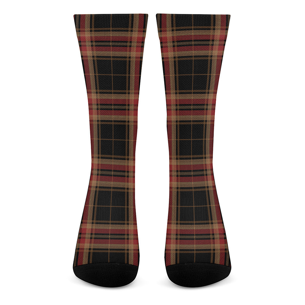 Black And Red Stewart Tartan Print Crew Socks