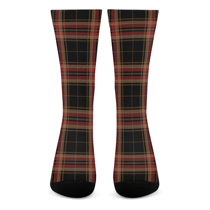 Black And Red Stewart Tartan Print Crew Socks