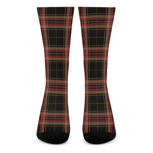 Black And Red Stewart Tartan Print Crew Socks