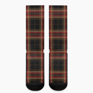 Black And Red Stewart Tartan Print Crew Socks