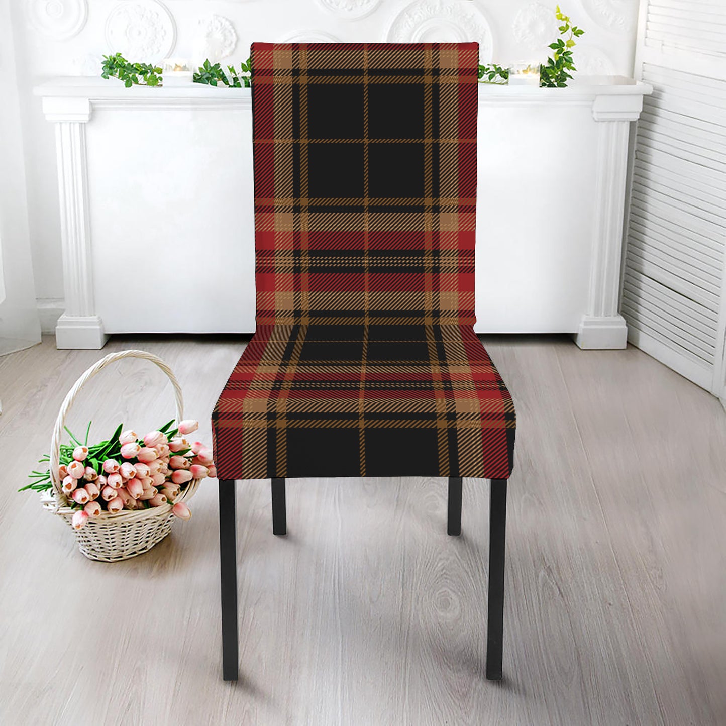 Black And Red Stewart Tartan Print Dining Chair Slipcover