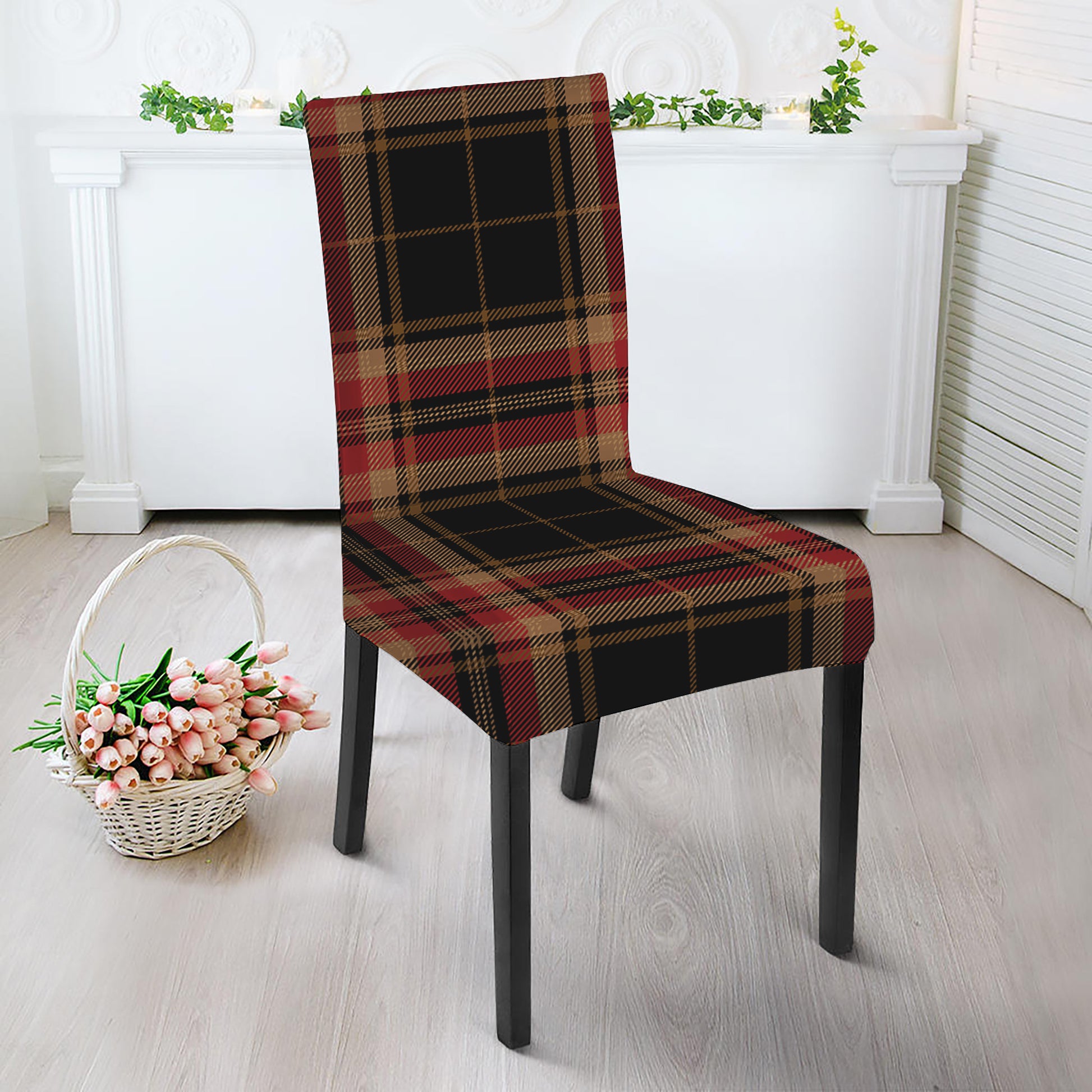Black And Red Stewart Tartan Print Dining Chair Slipcover