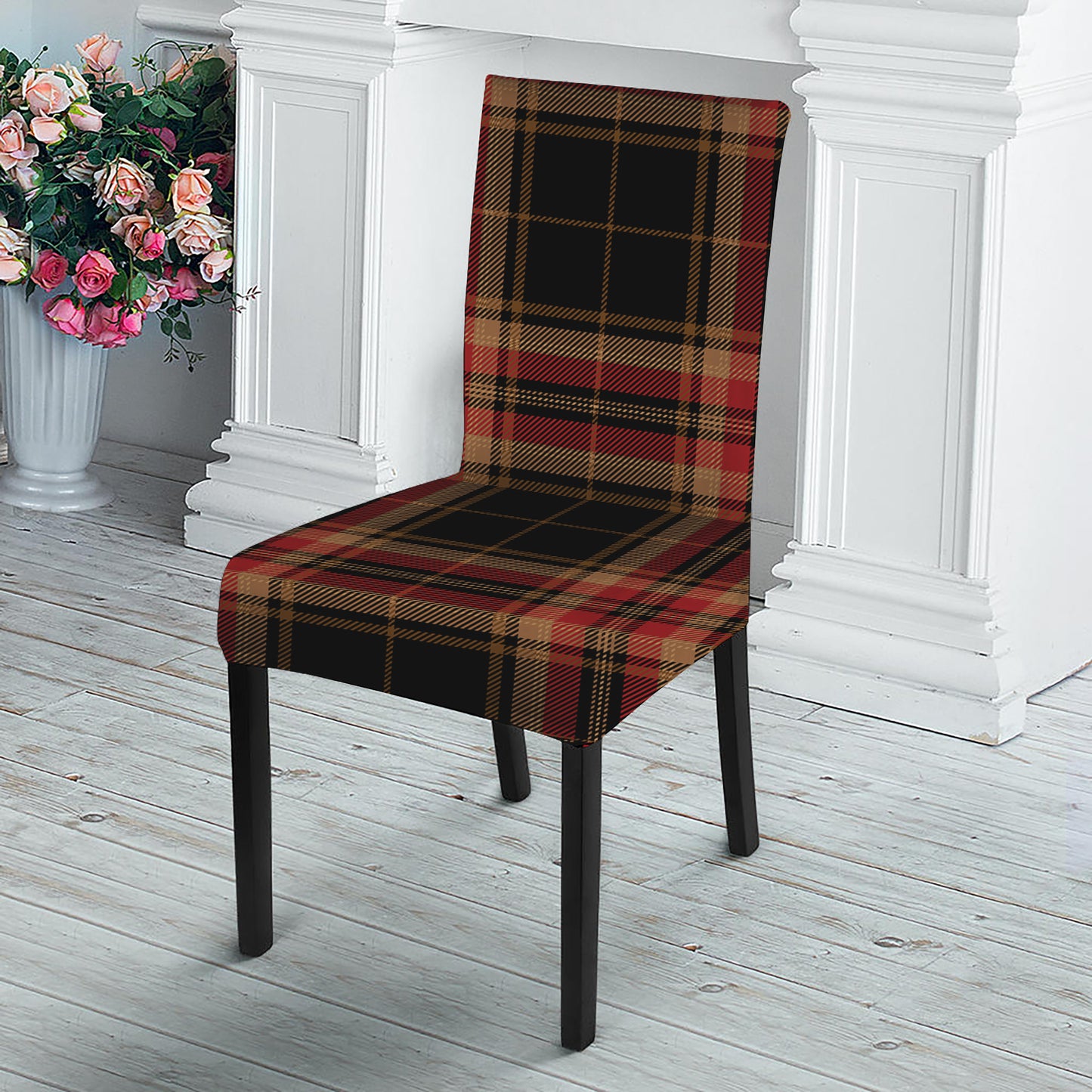 Black And Red Stewart Tartan Print Dining Chair Slipcover