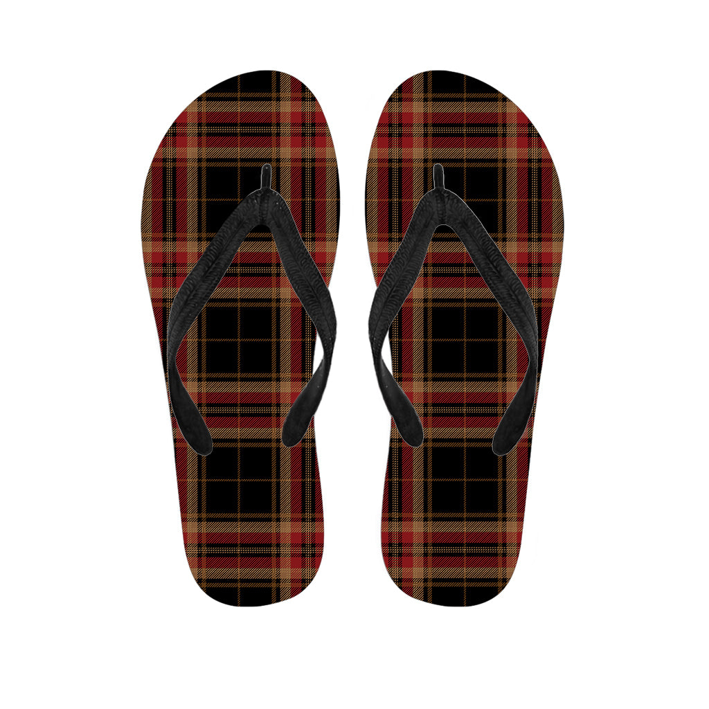 Black And Red Stewart Tartan Print Flip Flops