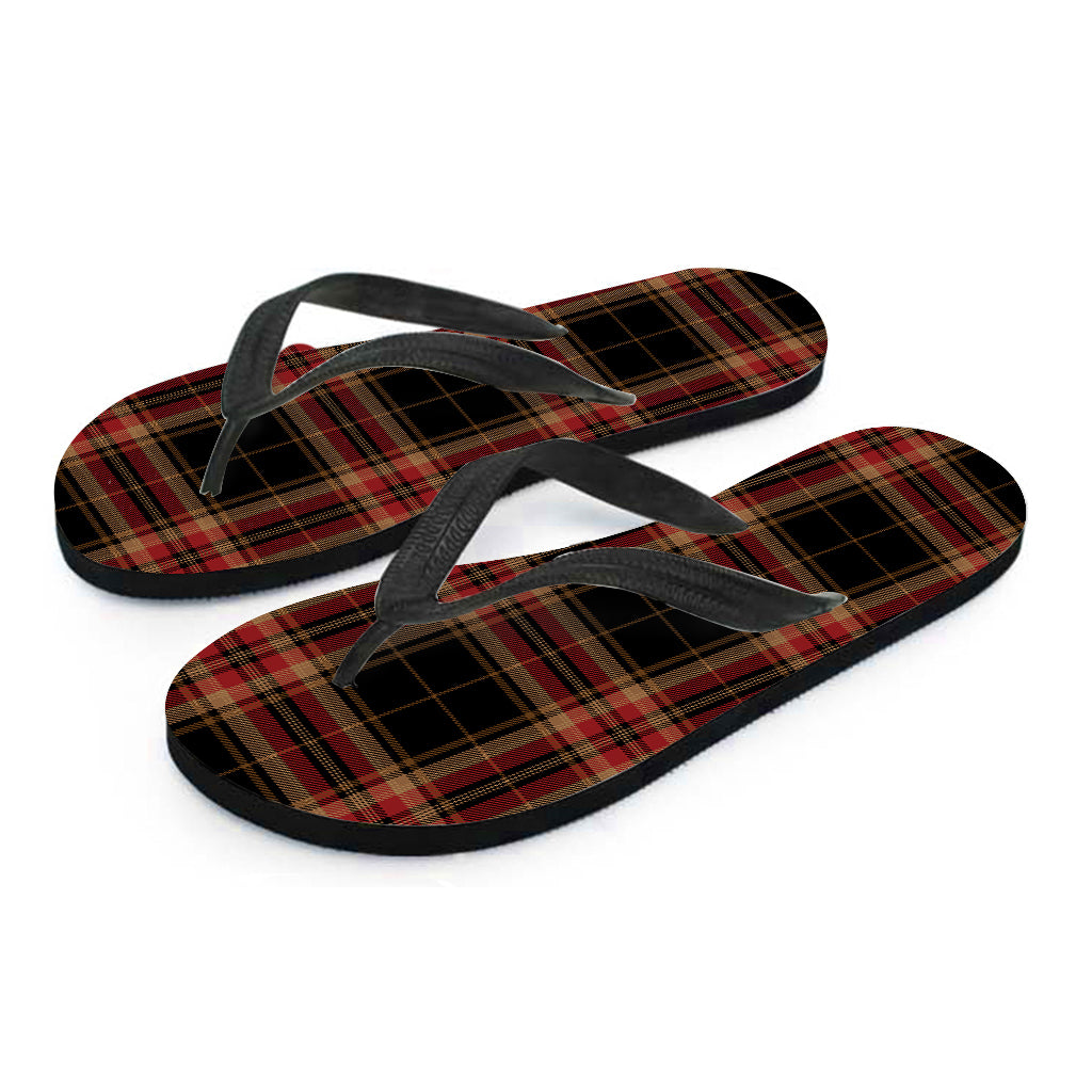 Black And Red Stewart Tartan Print Flip Flops