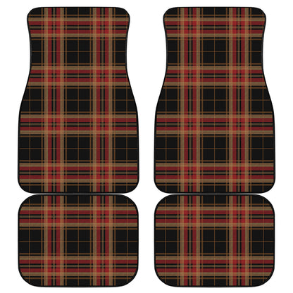 Black And Red Stewart Tartan Print Front and Back Car Floor Mats