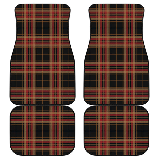 Black And Red Stewart Tartan Print Front and Back Car Floor Mats