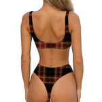 Black And Red Stewart Tartan Print Front Bow Tie Bikini