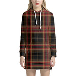 Black And Red Stewart Tartan Print Hoodie Dress