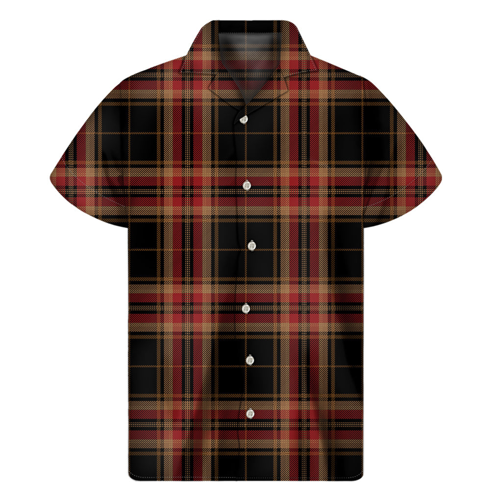 Black And Red Stewart Tartan Print Men's Short Sleeve Shirt