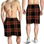 Black And Red Stewart Tartan Print Men's Shorts