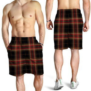 Black And Red Stewart Tartan Print Men's Shorts