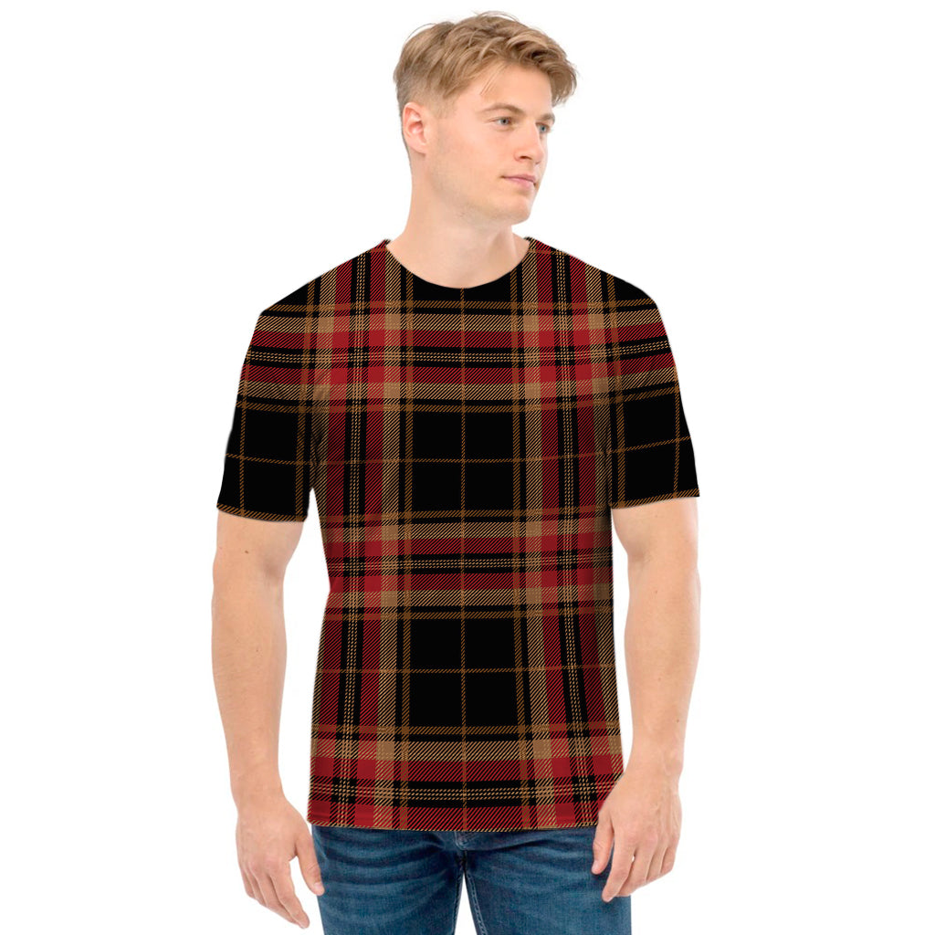 Black And Red Stewart Tartan Print Men's T-Shirt