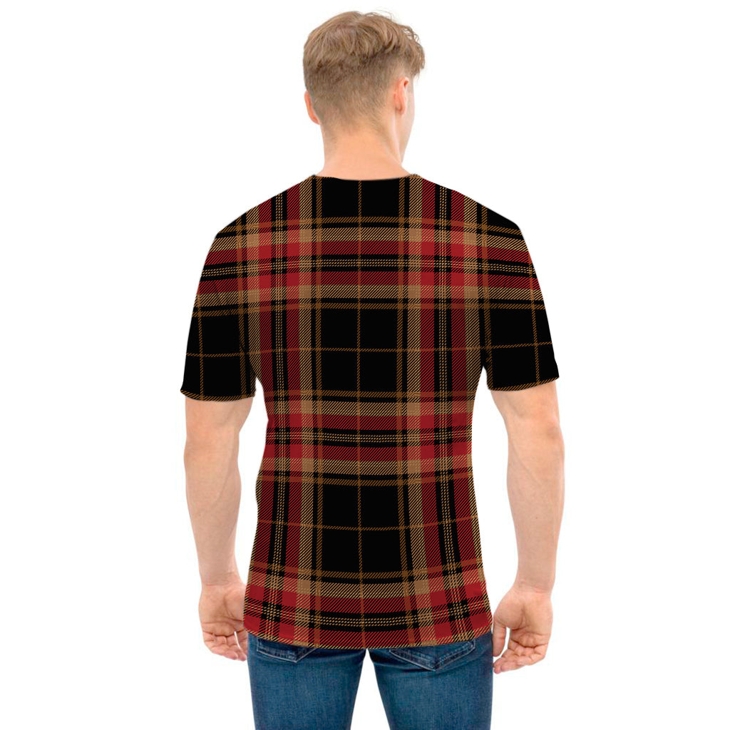 Black And Red Stewart Tartan Print Men's T-Shirt