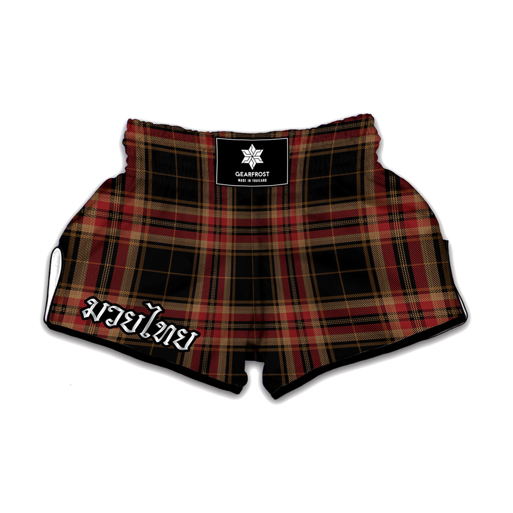 Black And Red Stewart Tartan Print Muay Thai Boxing Shorts