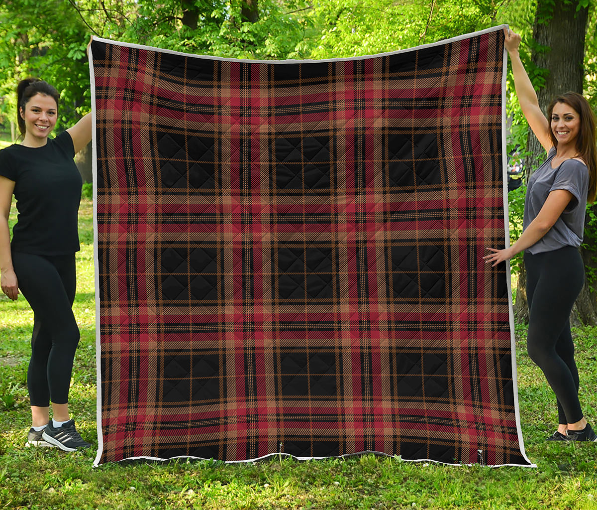 Black And Red Stewart Tartan Print Quilt