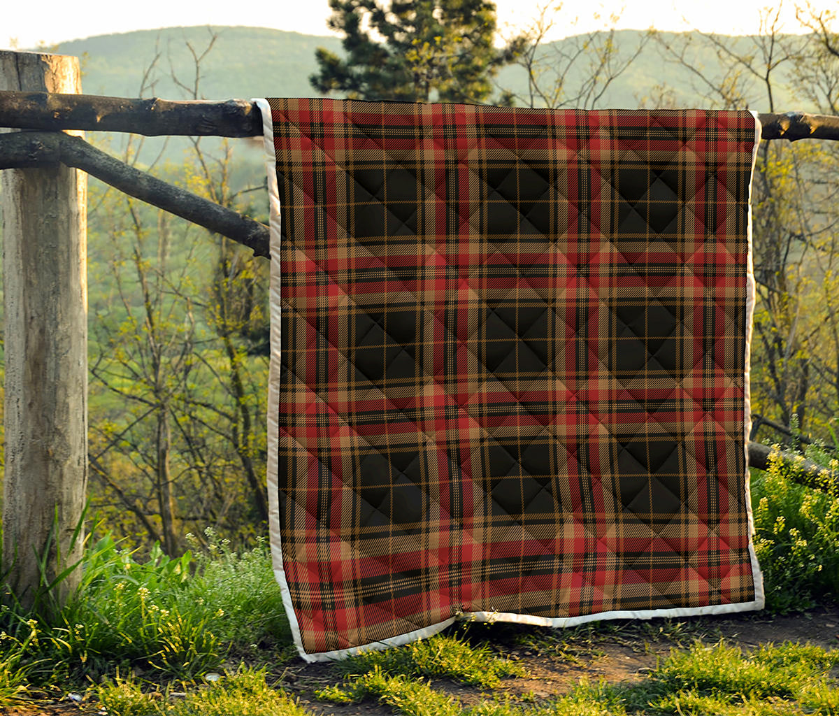 Black And Red Stewart Tartan Print Quilt