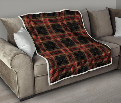 Black And Red Stewart Tartan Print Quilt