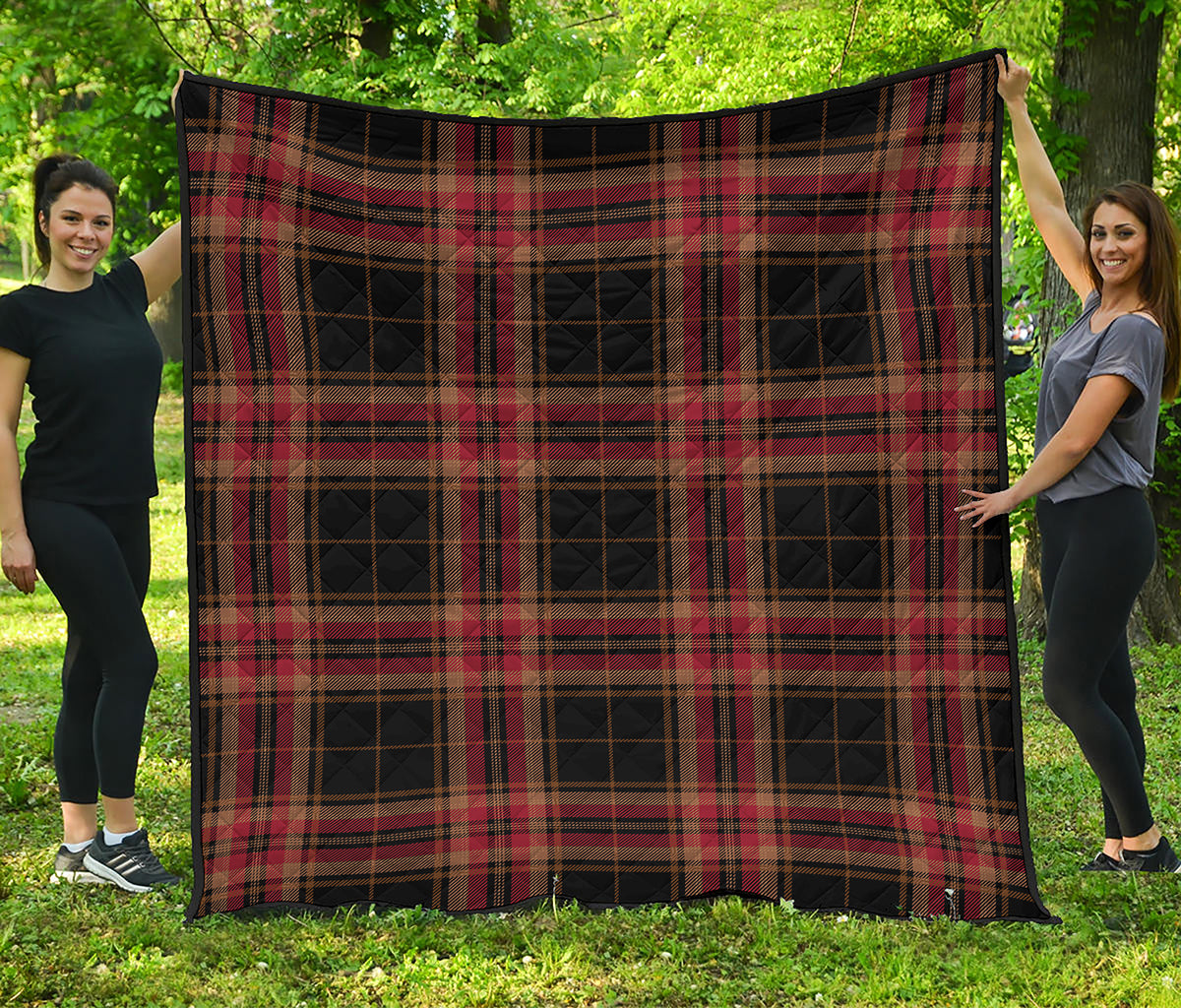 Black And Red Stewart Tartan Print Quilt